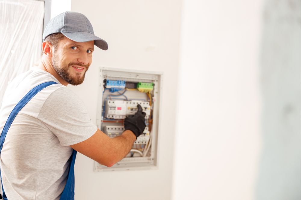 technician working with fuses at the circuit breaker