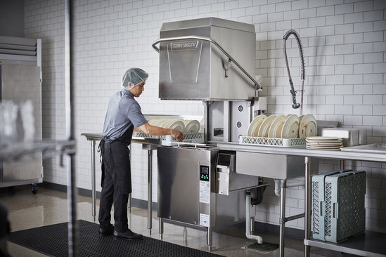Washing dishes using commercial dishwasher