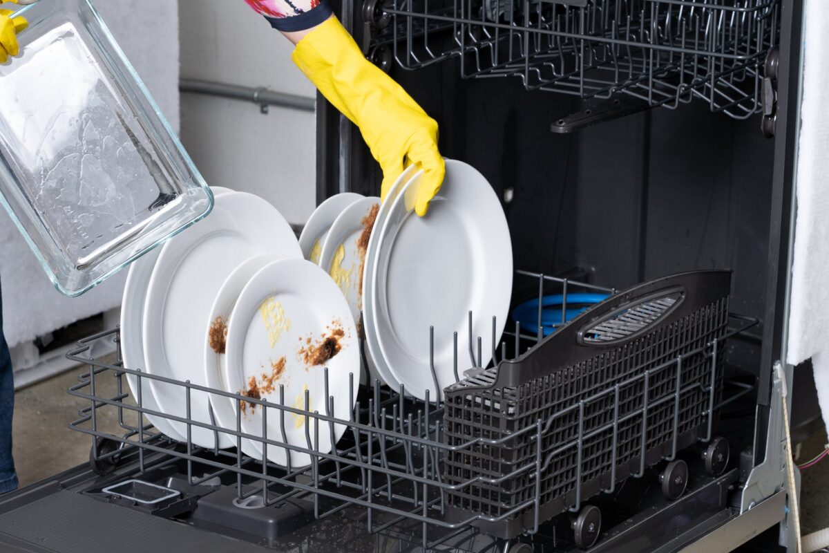 Putting plates into an energy rating e dishwasher